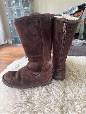 UGG Chocolate Brown Suede Mid-Calf Zip Boots